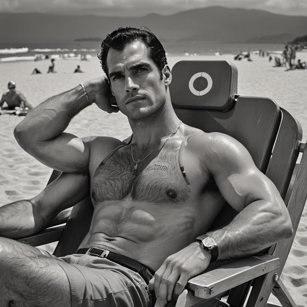 1950s Grayscale Lifeguard Beefcake Portrait