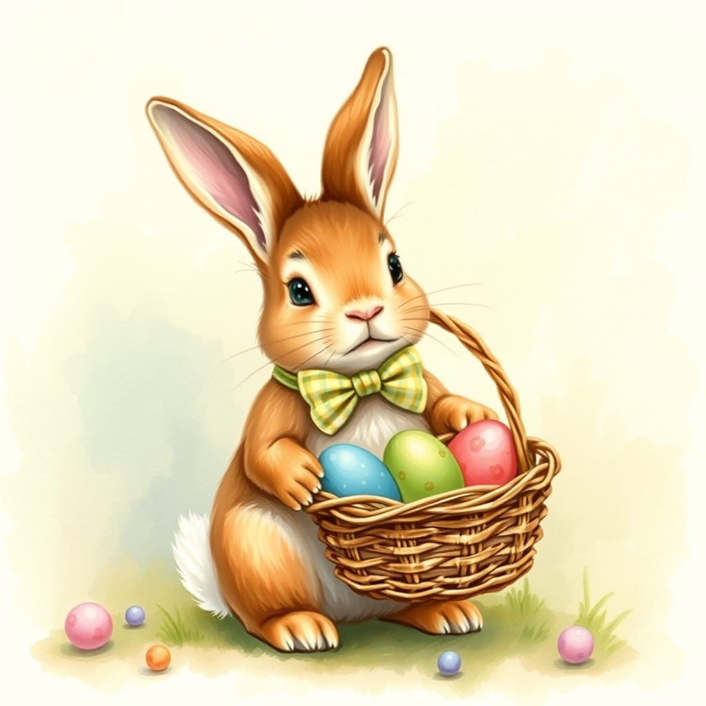 Whimsical Easter Bunny in Watercolor Style