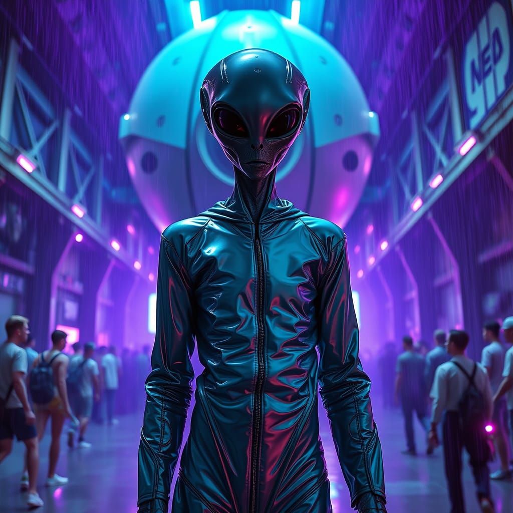 Futuristic Alien Rave Scene in Cyberpunk Style