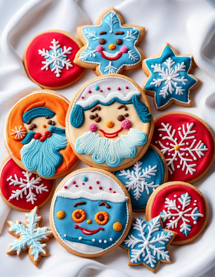 Cute Christmas Cookies Embroidered on Fabric