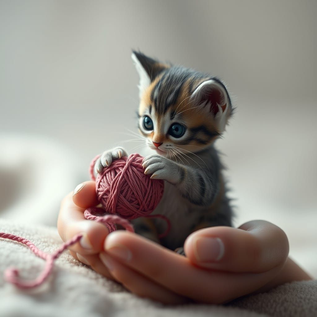 Tiny Kitten Plays with Yarn in Fantastical Matte Painting