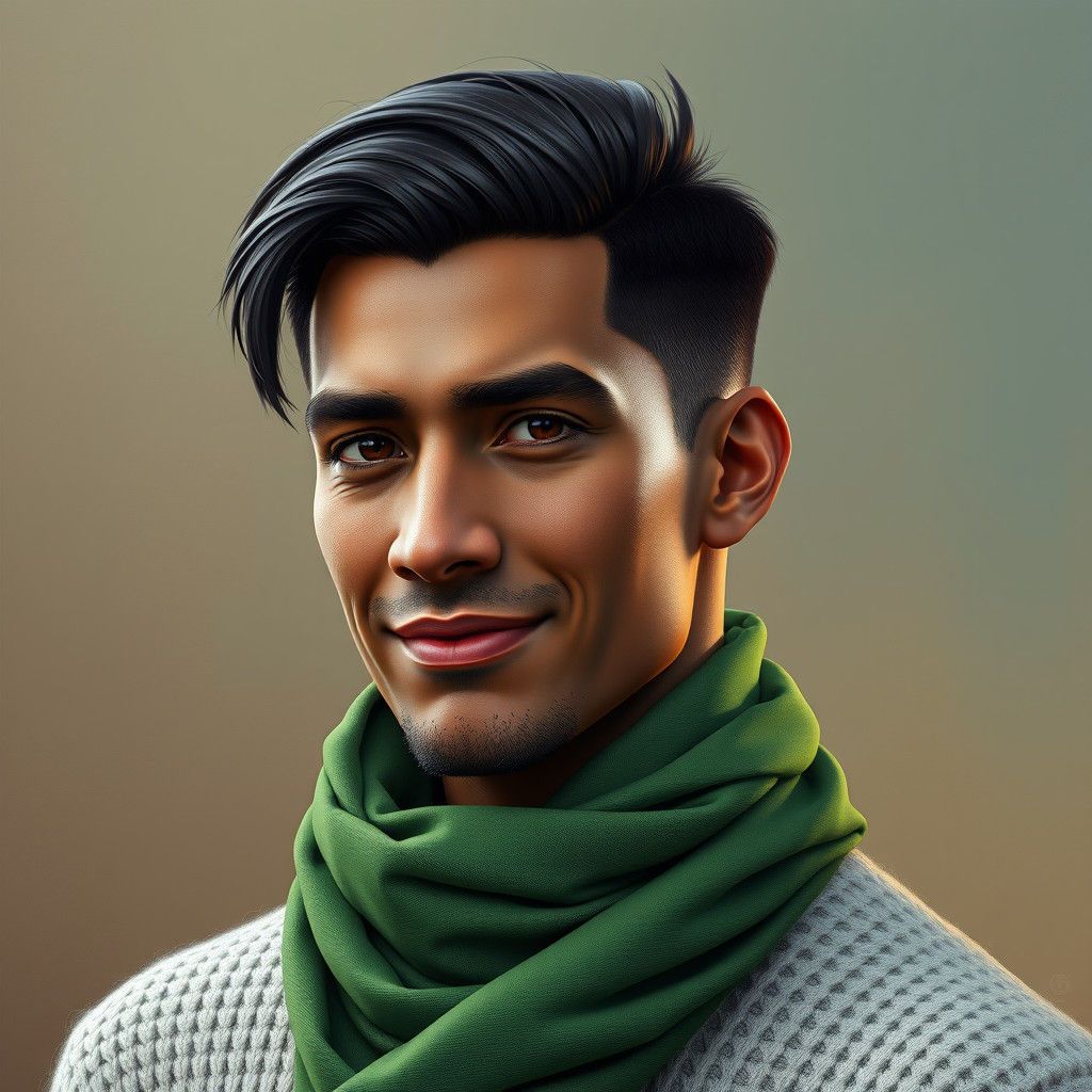 Enigmatic Man with Green Scarf: Matte Painting Portrait
