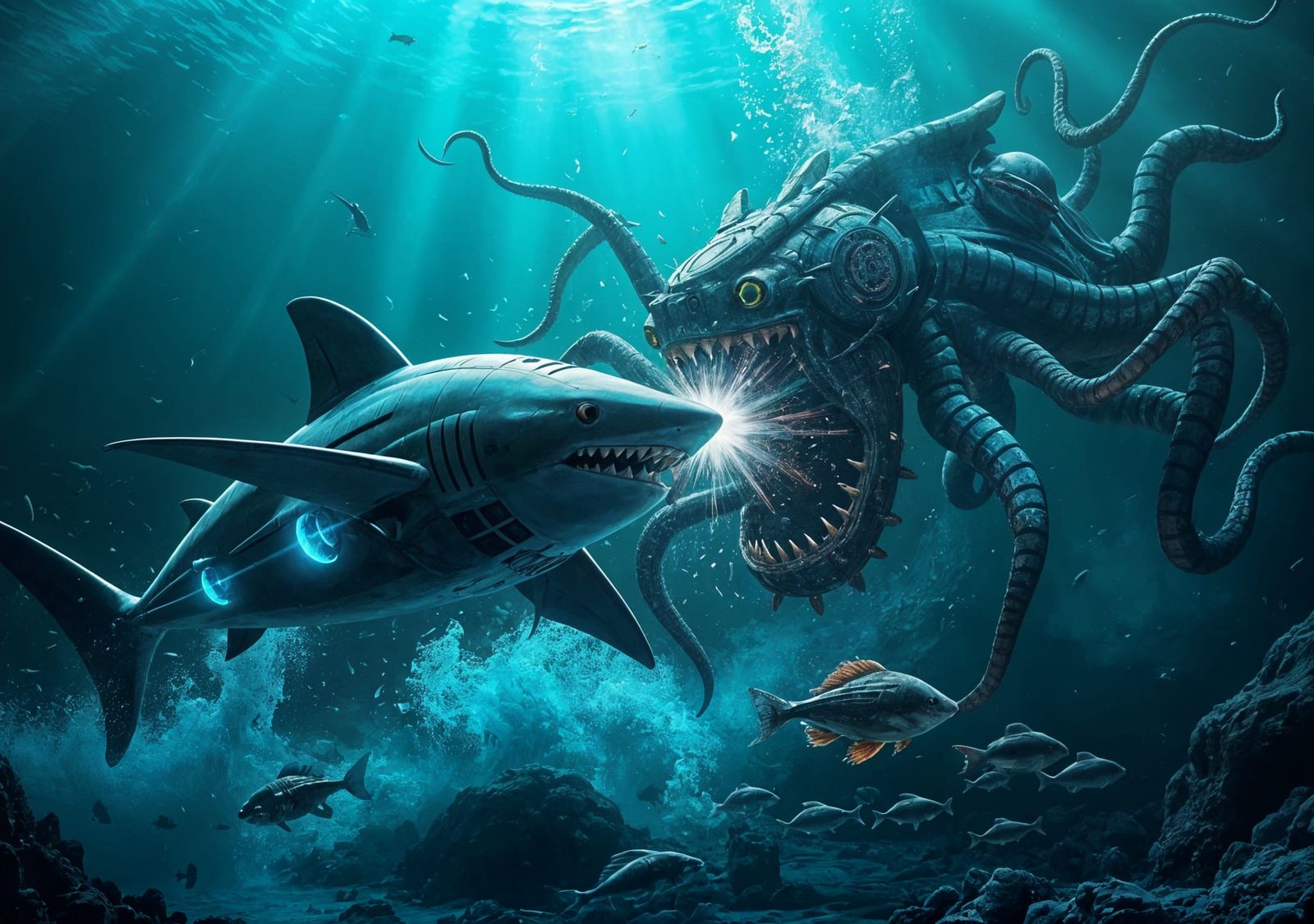 mecha battles: SteelShark vs Squidtrix