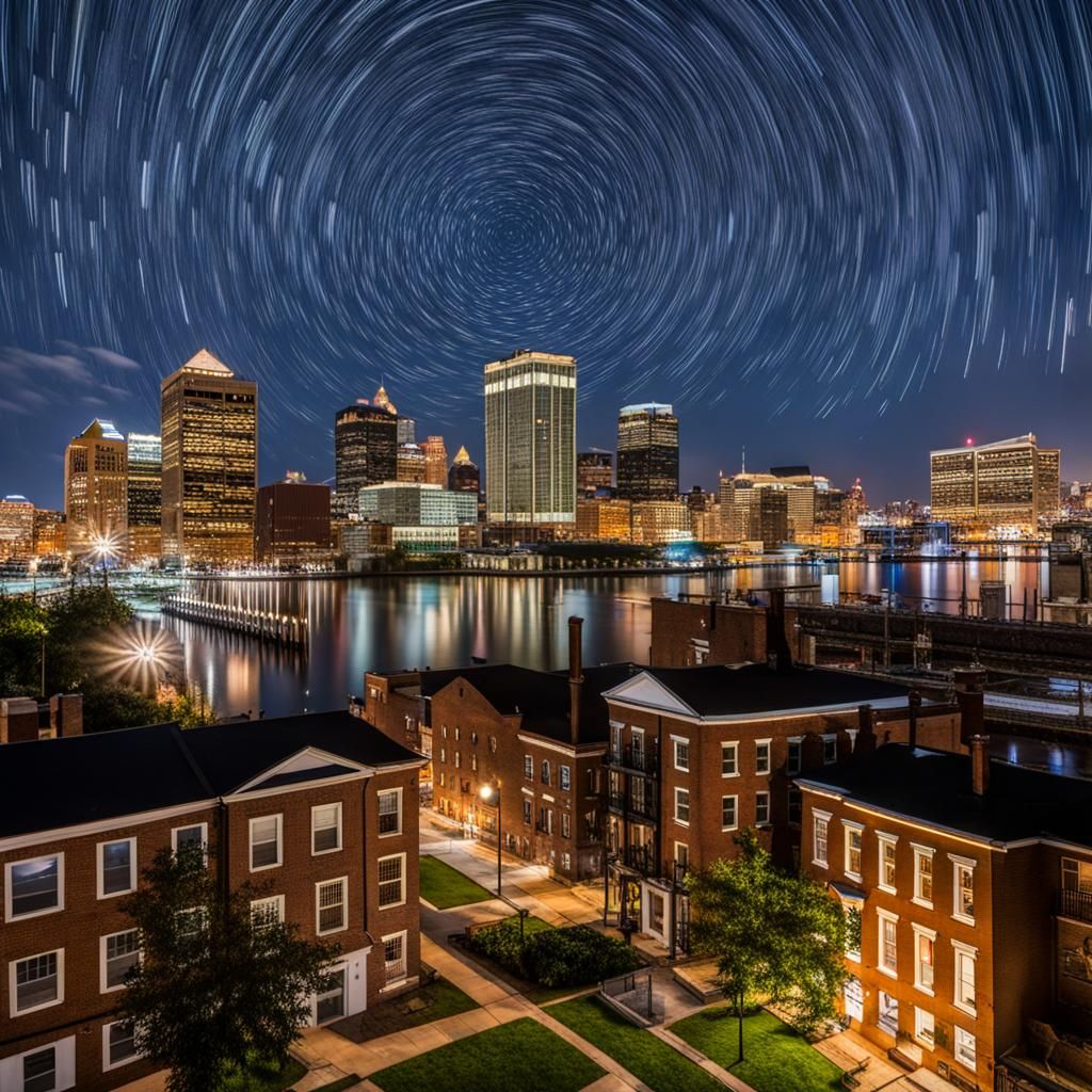 Starry Night Over Baltimore Cityscape