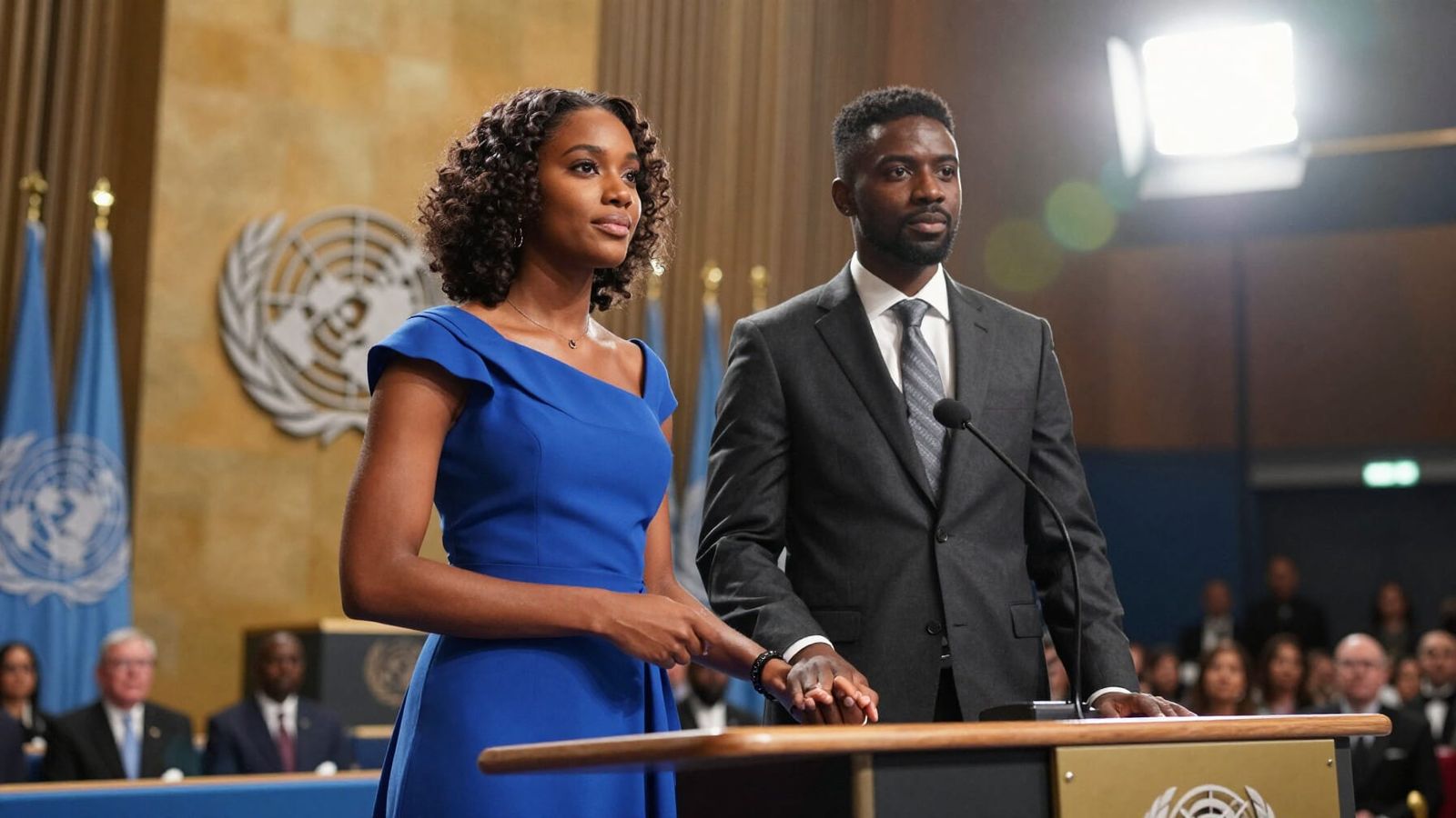 UN Award Ceremony: Woman Receives Award with Partner