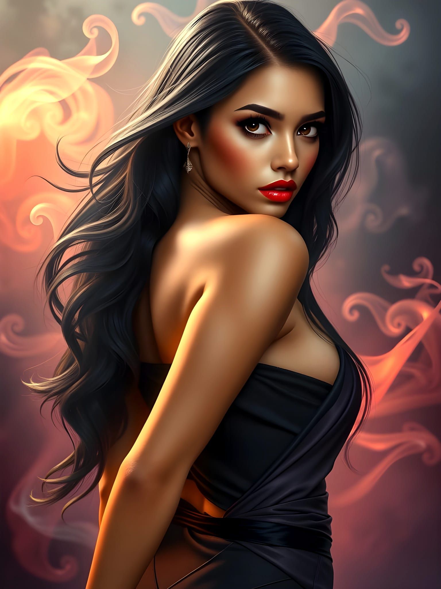 Sultry Latina Goddess in Deep Fantasy Landscape