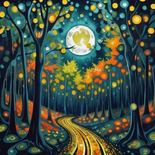 Moonlit Arabesque Forest Path in Alcohol Ink Style