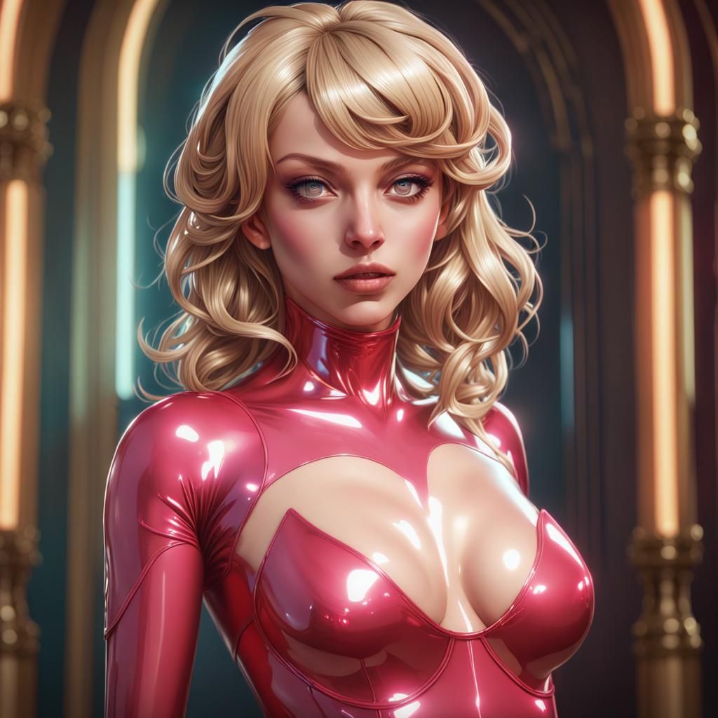 Latex Bodysuit Portrait in Art Nouveau Style