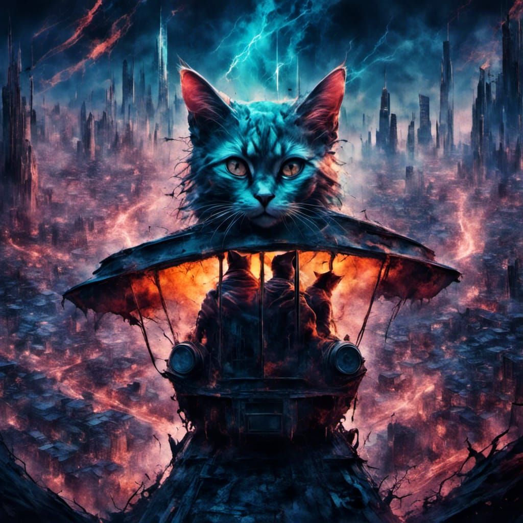 Cyberpunk Ninja-Cat Banner in Anime Style