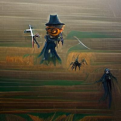 Demonic Scarecrow with Scythe in Wheat Field