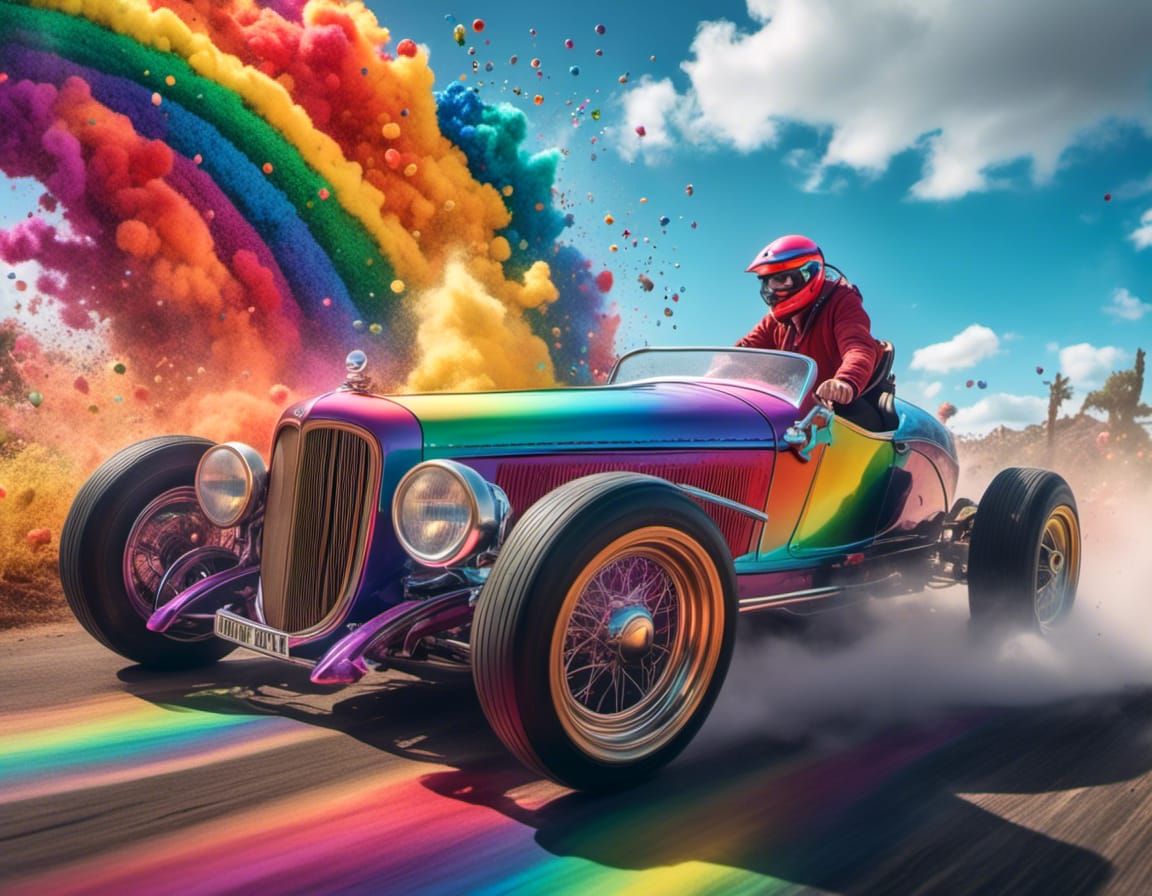 Rainbow Hotrod in Photorealistic Style
