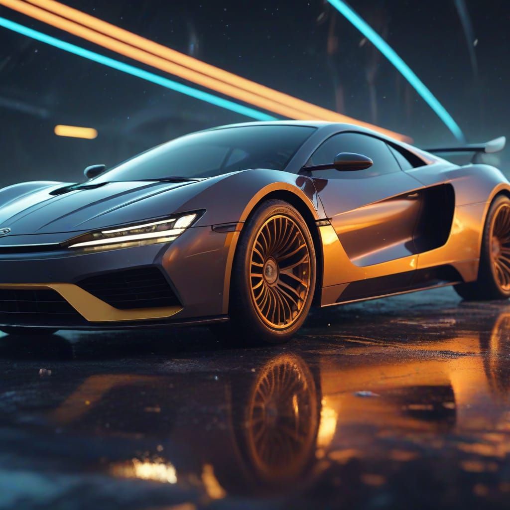 Vintage Sports Car Race on Saturn Rings in Retro Sci-Fi