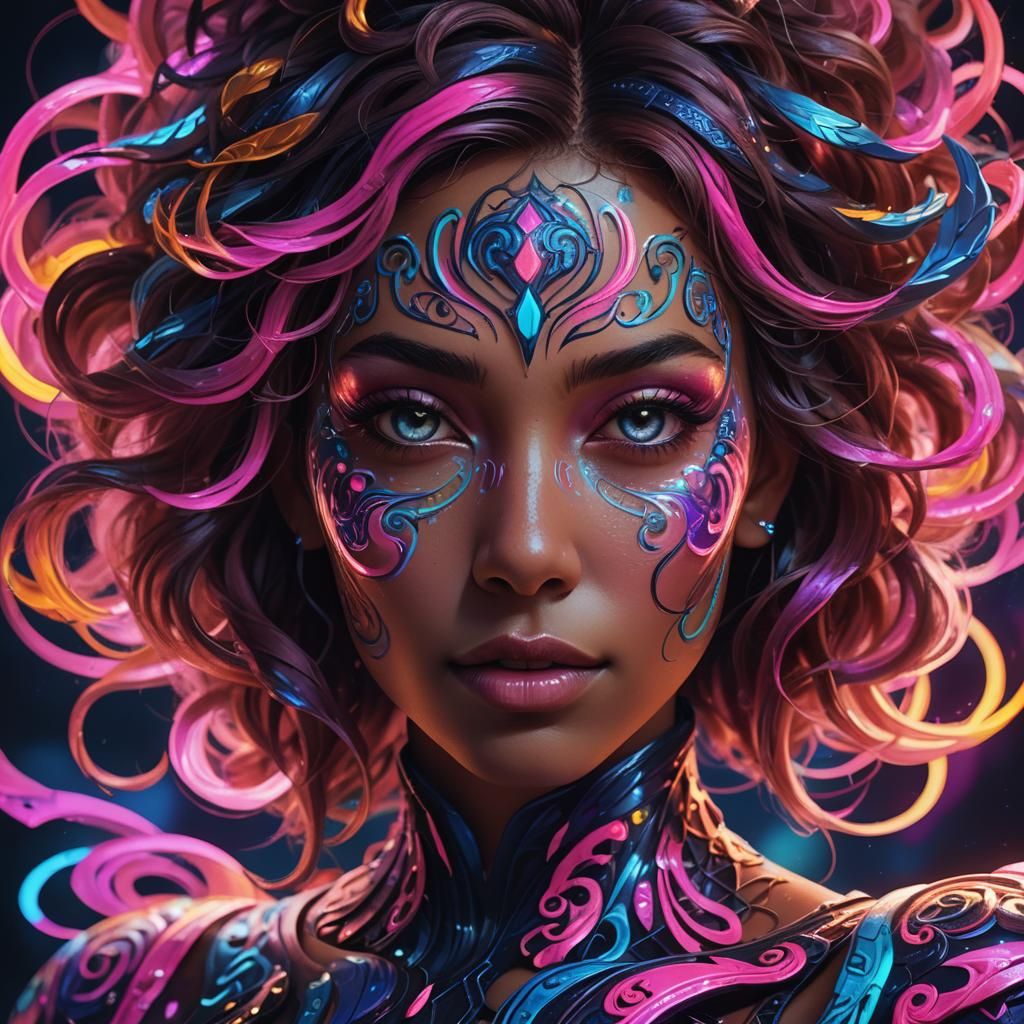 Neon Portrait: Creative Woman in a Digital Art Style