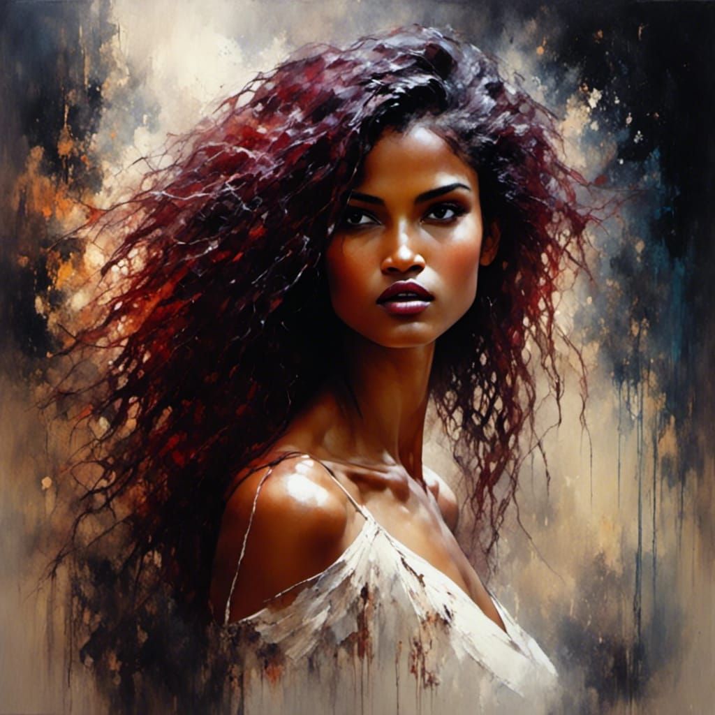 Gorgeous Maroon-Haired Woman in Oil Painting Style