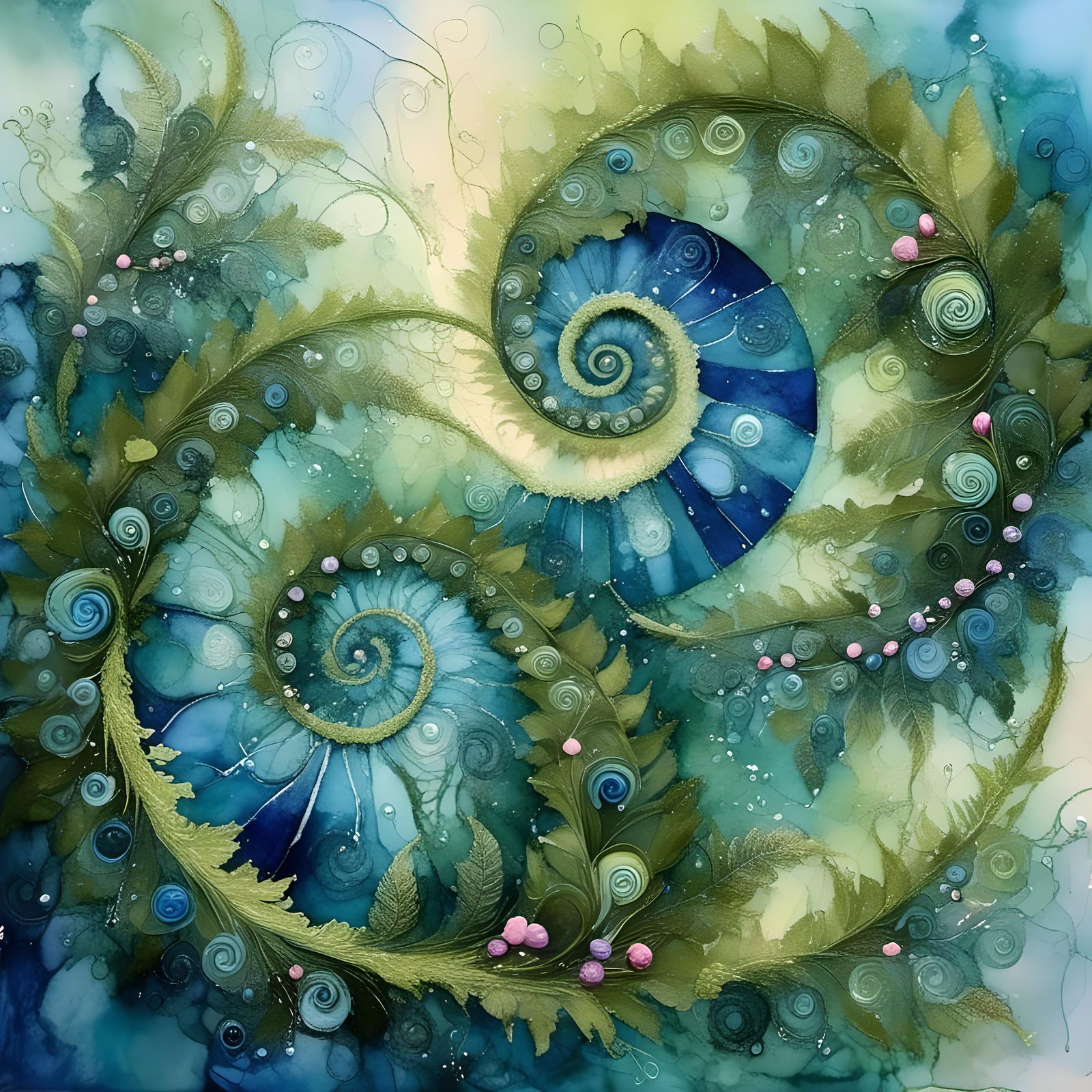 Abstract art spirals of ferns