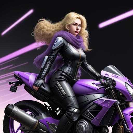 Cyberpunk Woman Rides Tron Motorcycle in Retrowave Style
