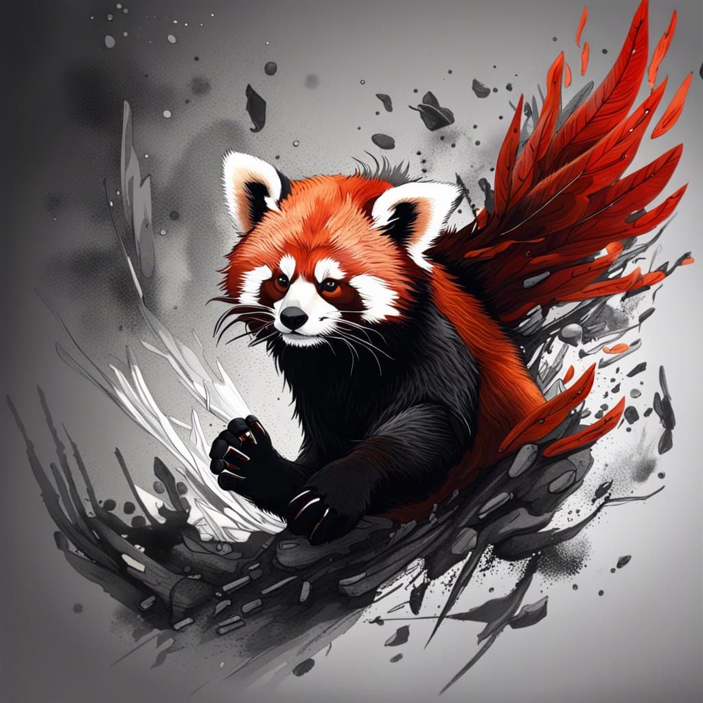Winged Red Panda Ink Illustration