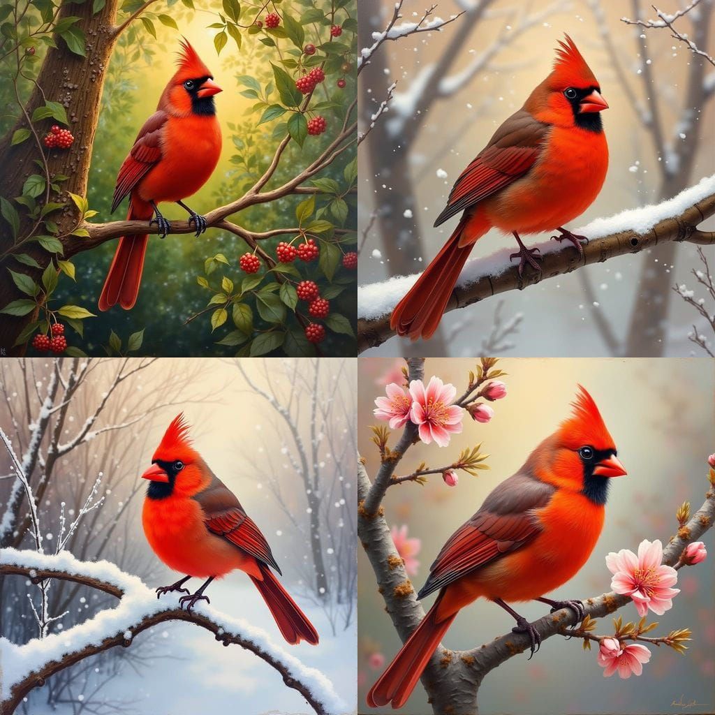 Red Cardinal in Oil Painting Style