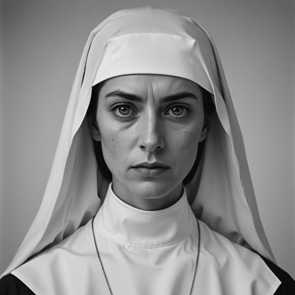 Striking Portrait of a Nun with Intense Gaze