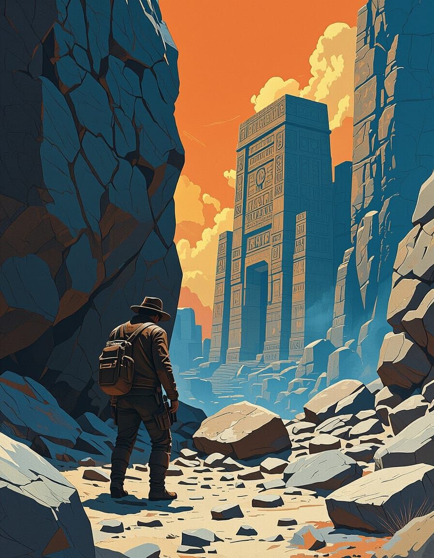 Archeologist Uncovers Ancient Ruins in Detailed Matte Painti...