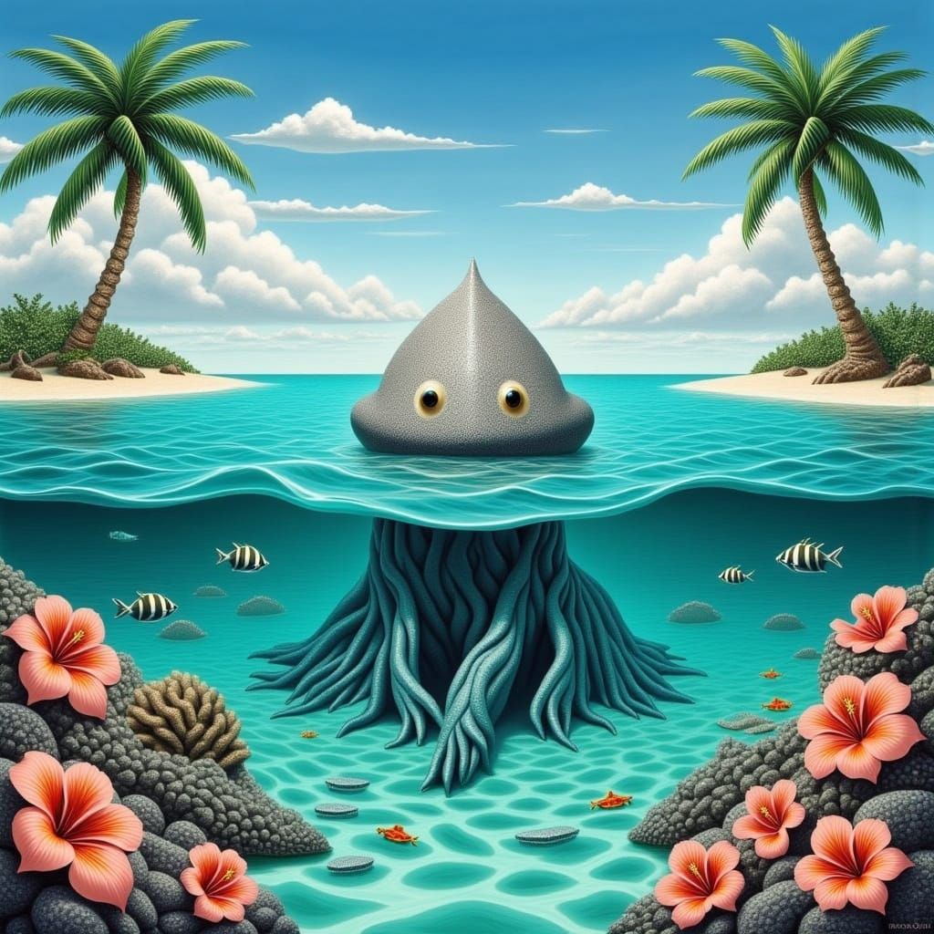 Whimsical Sea Creature Emerges from Tropical Paradise in Dre...