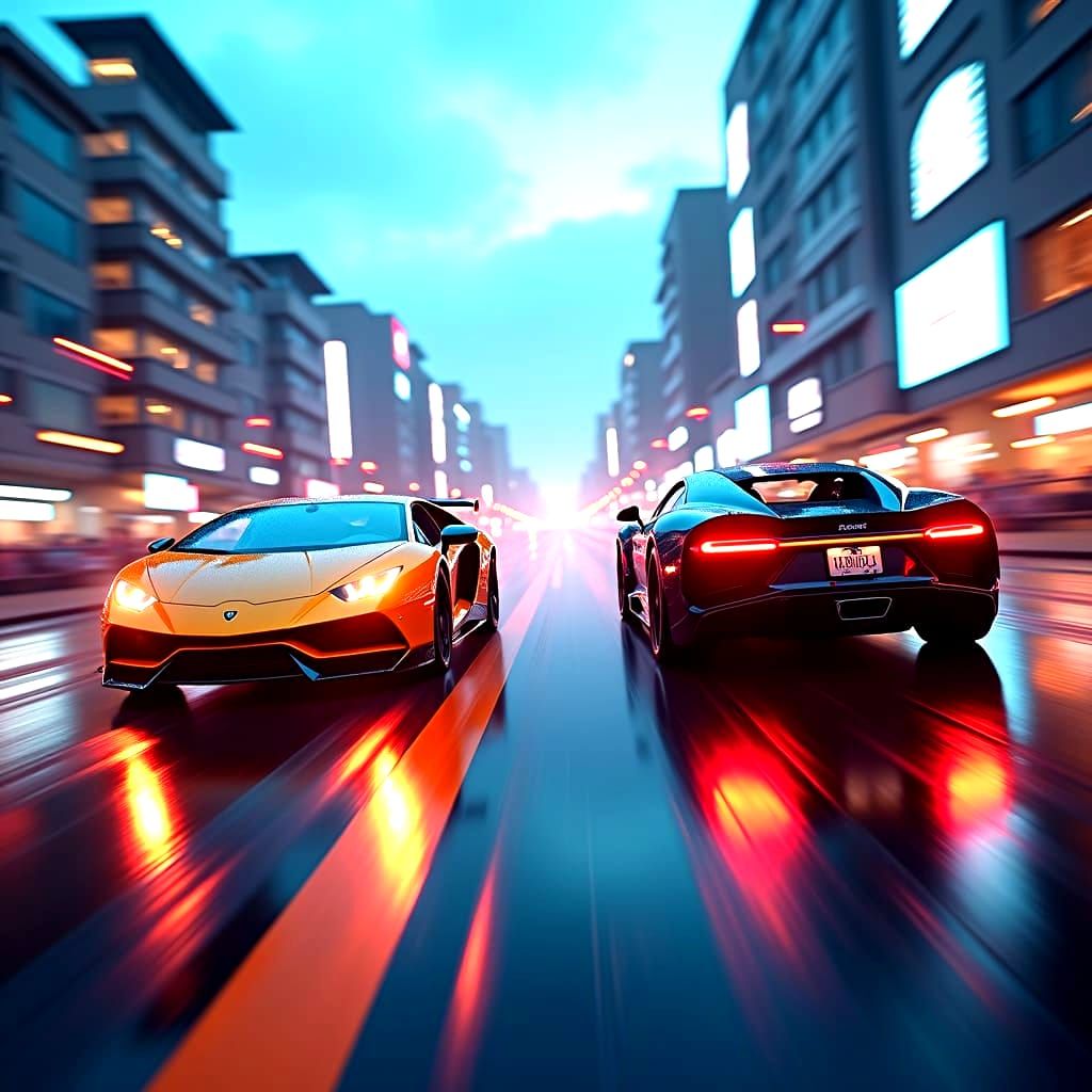 Lamborghini and Bugatti Epic Race: Digital Matte Painting
