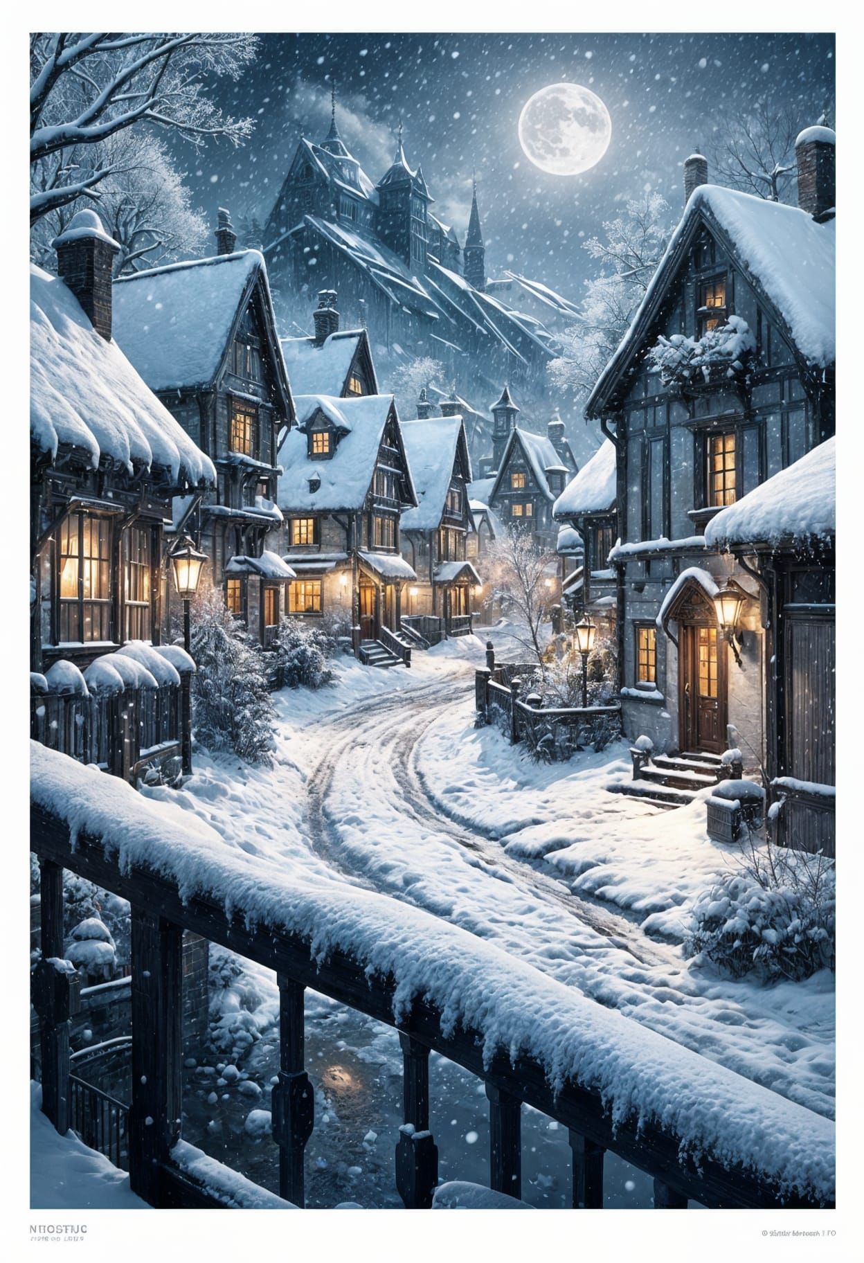 Stunning Snowy Village Scene: Intricate & Atmospheric