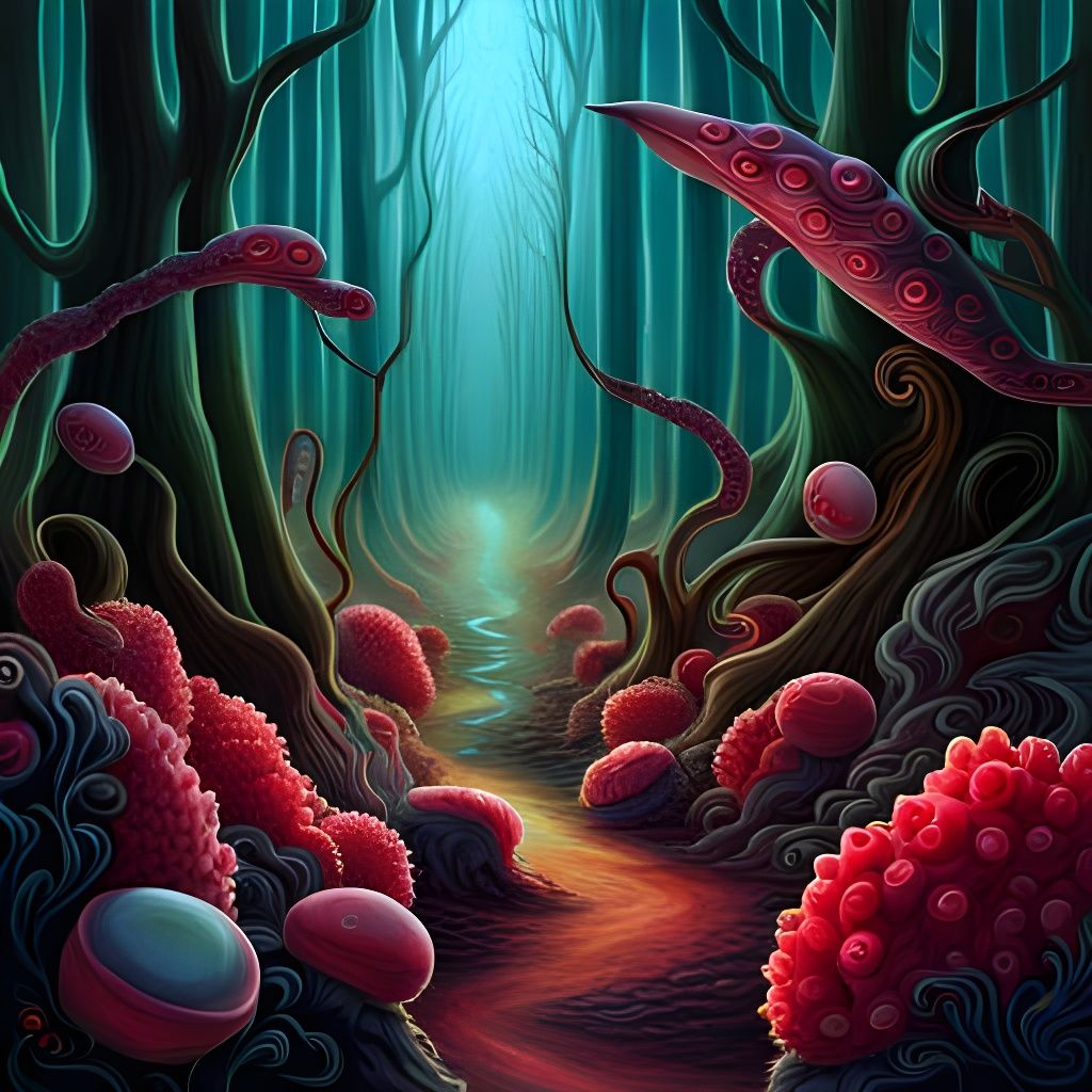 Raspberry Bioluminescent Spectral Dawn: Intricate Art