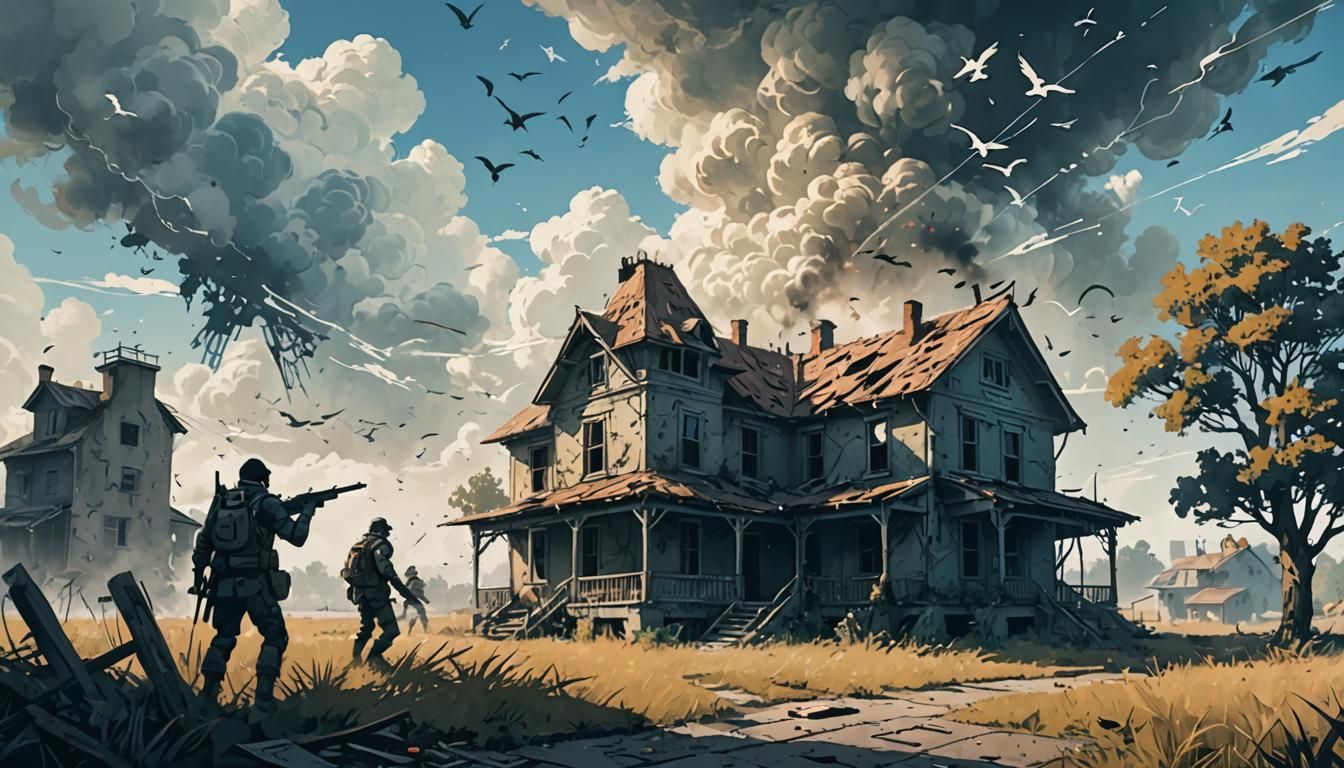 Sky Fortress Battle with Stencil Art