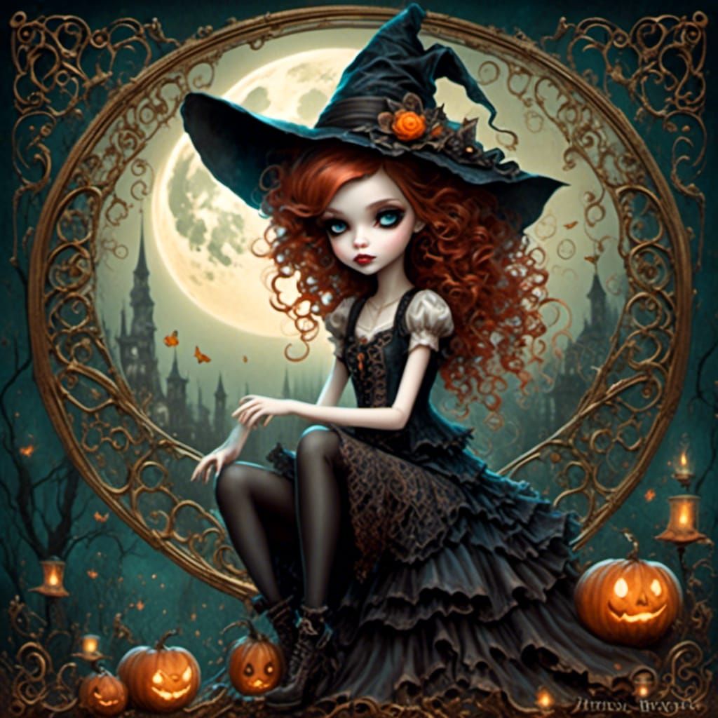 Modern Witch in Nacreous Copper Filigree Style