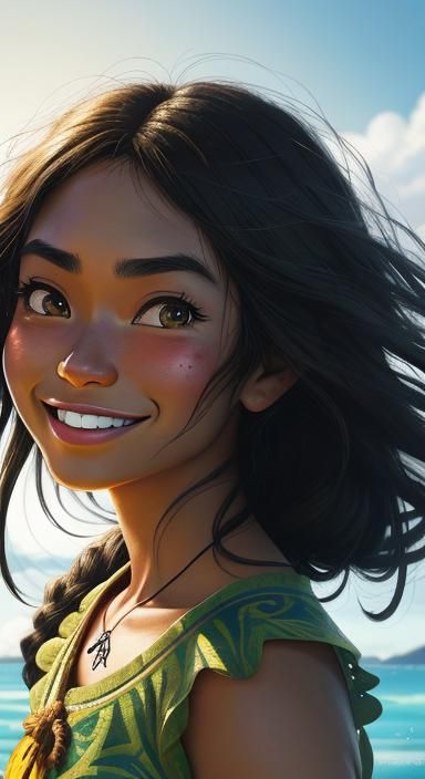 Smiling Moana Inspired Girl in Anime Ghibli Style