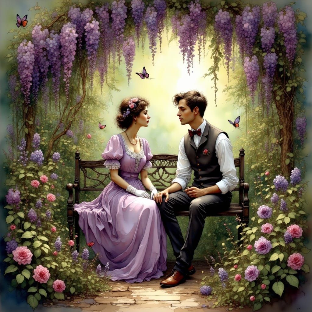 Edwardian Couple in Enchanted Secret Garden