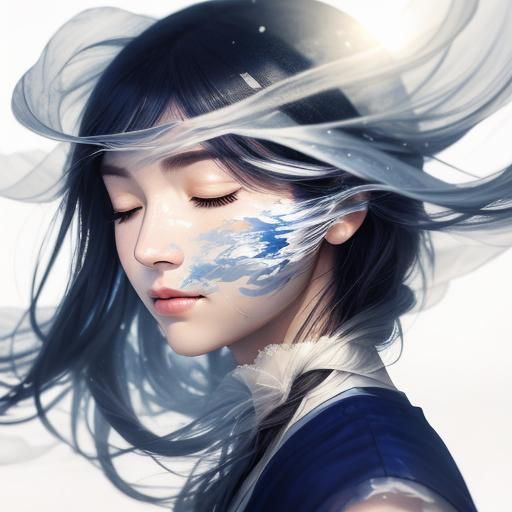 Ethereal Girl Portrait with Ink Splashes