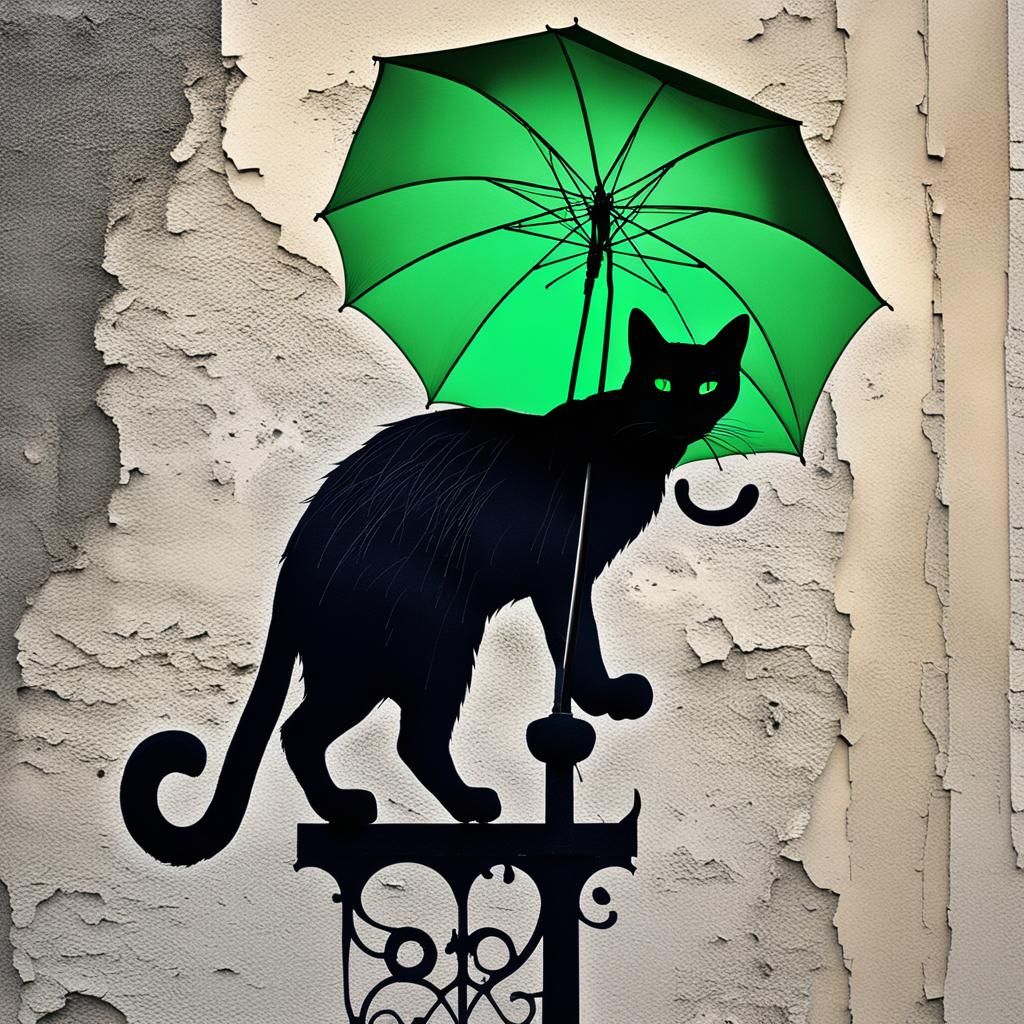 Psychedelic Watercolor of Black Cat Superstitions