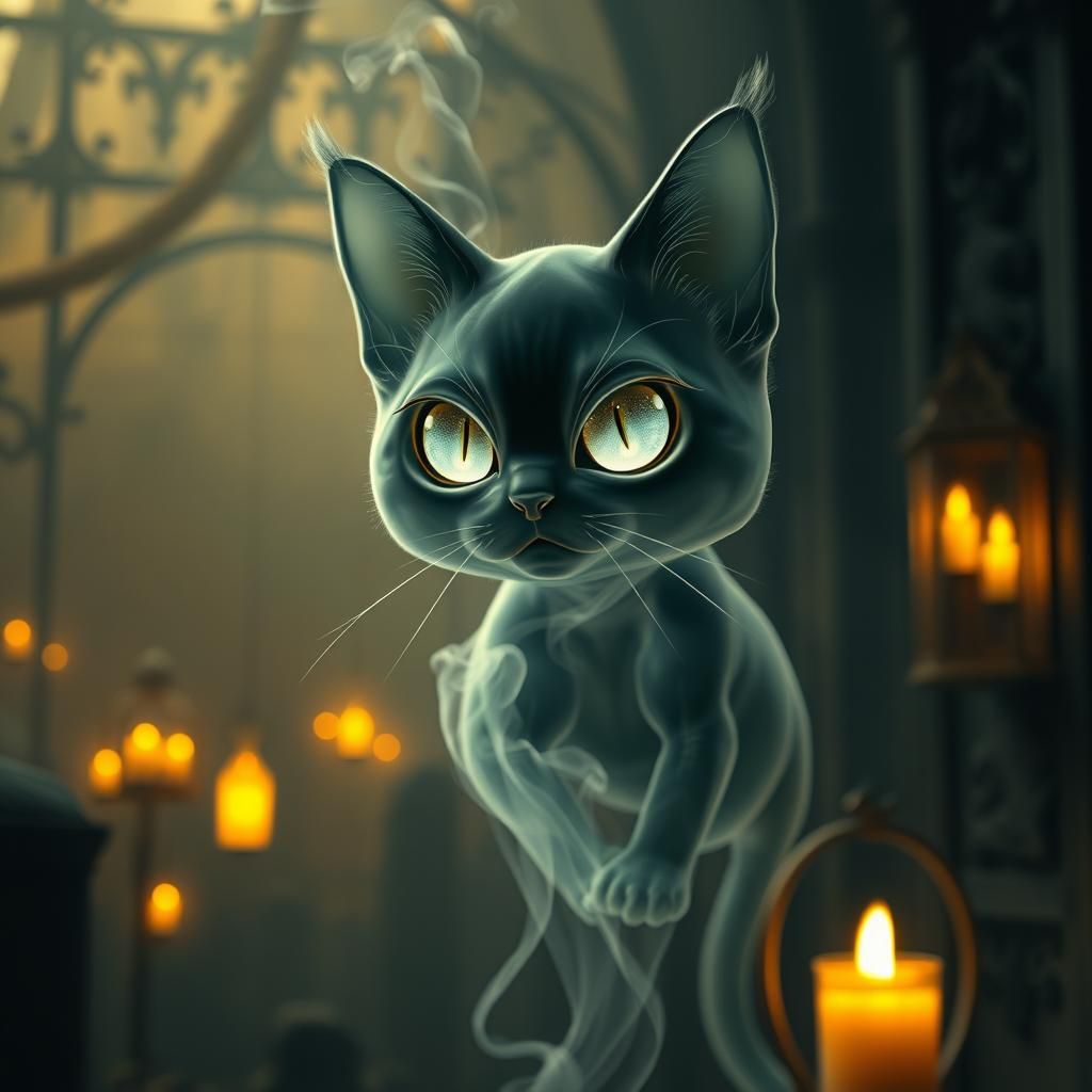 Smoky Cat Ghost in Dark Academia Style