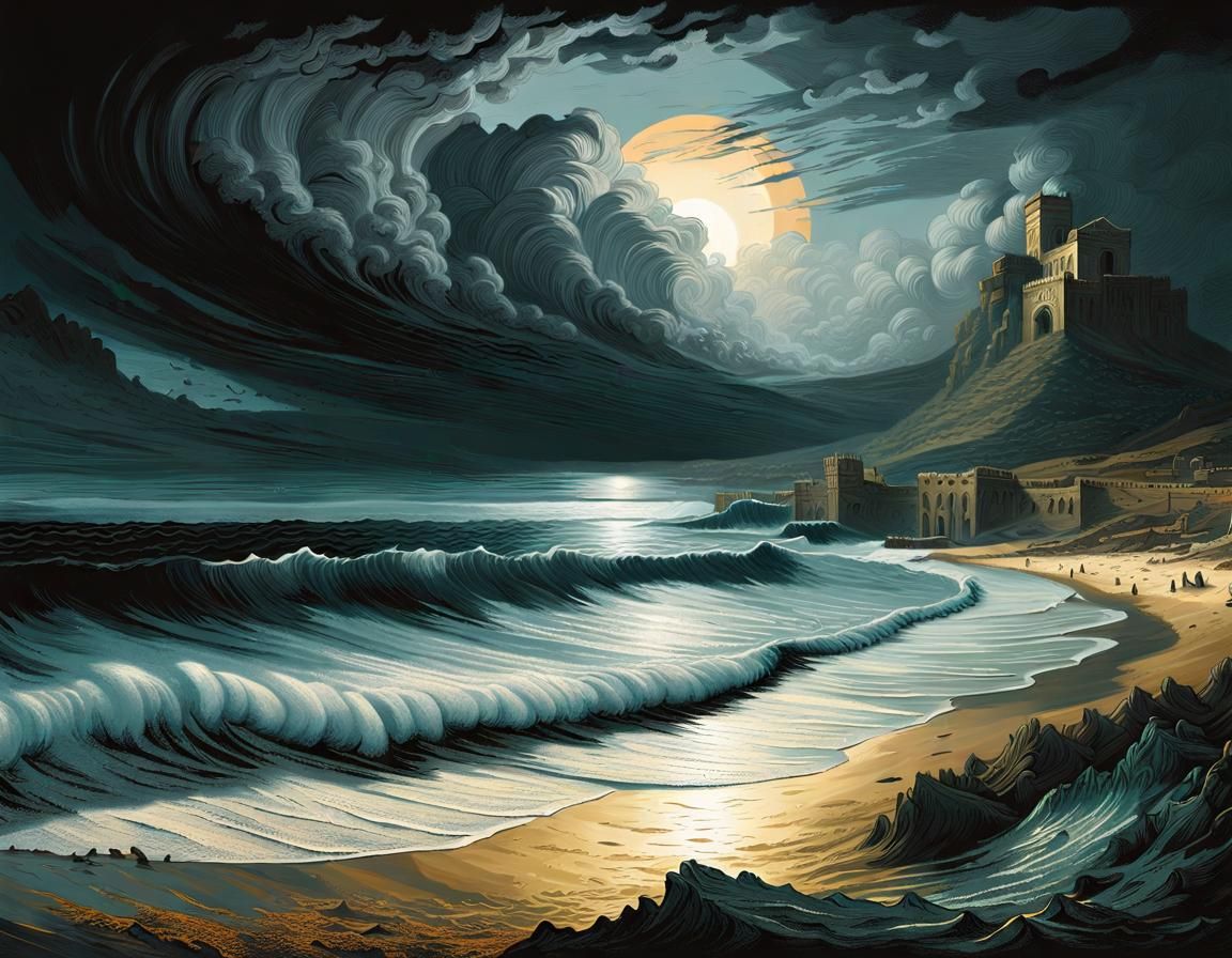 Stormy Sicilian Beach in Winter, Dramatic Lighting