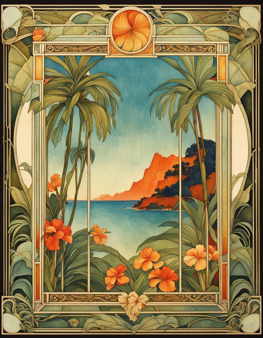 Art Deco Picture Frame with Hawaiian Motifs