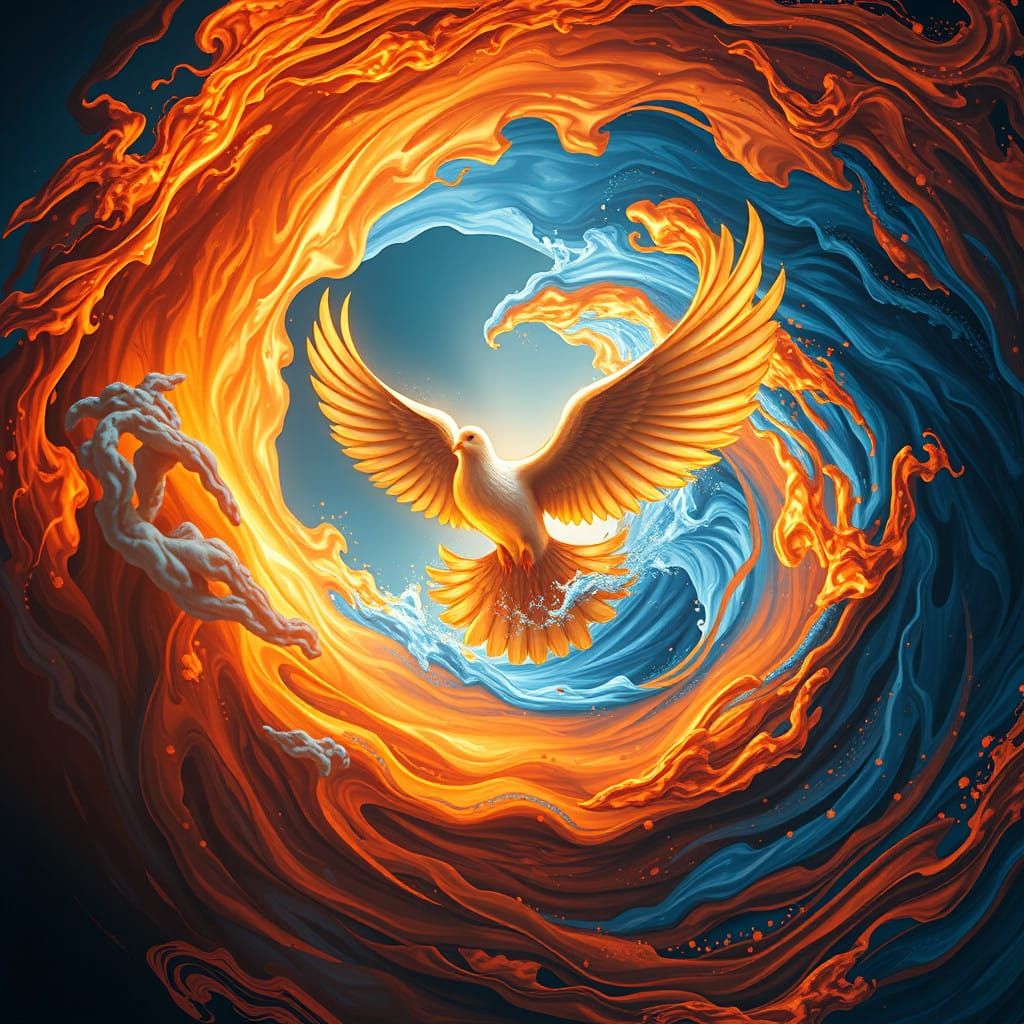 Surreal Dove of Peace in Harmony with Swirling Vortex of Fir...