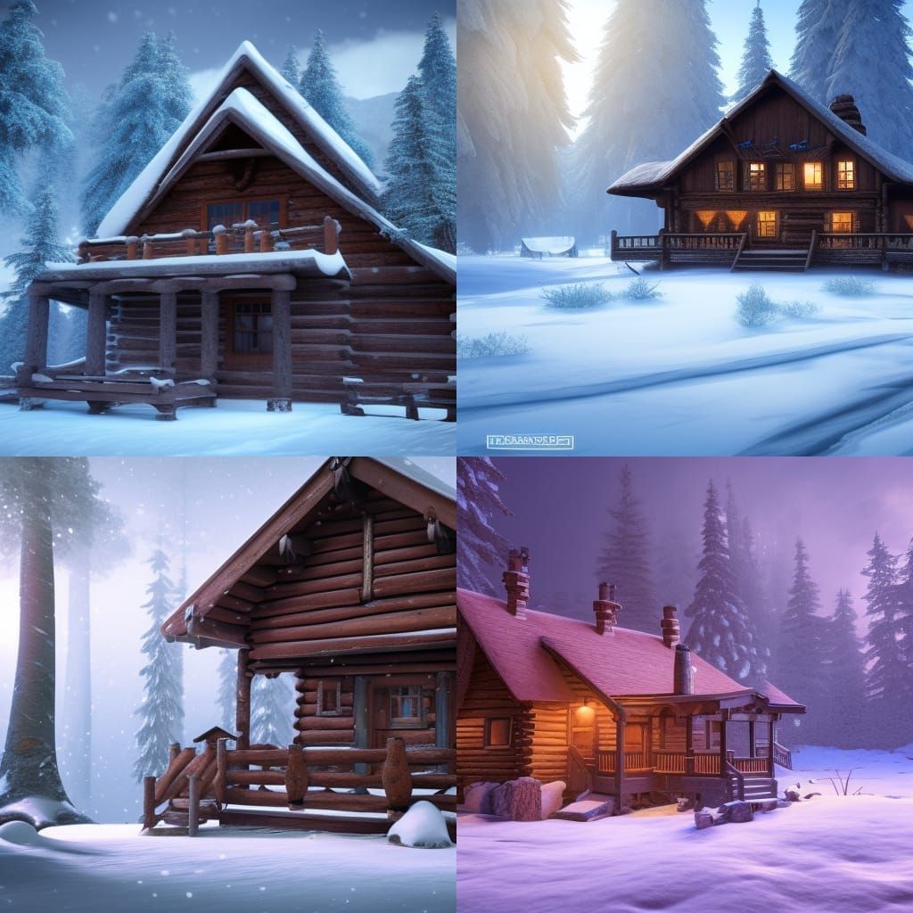 Snowy Cabin: Detailed Matte Painting in Deep Color