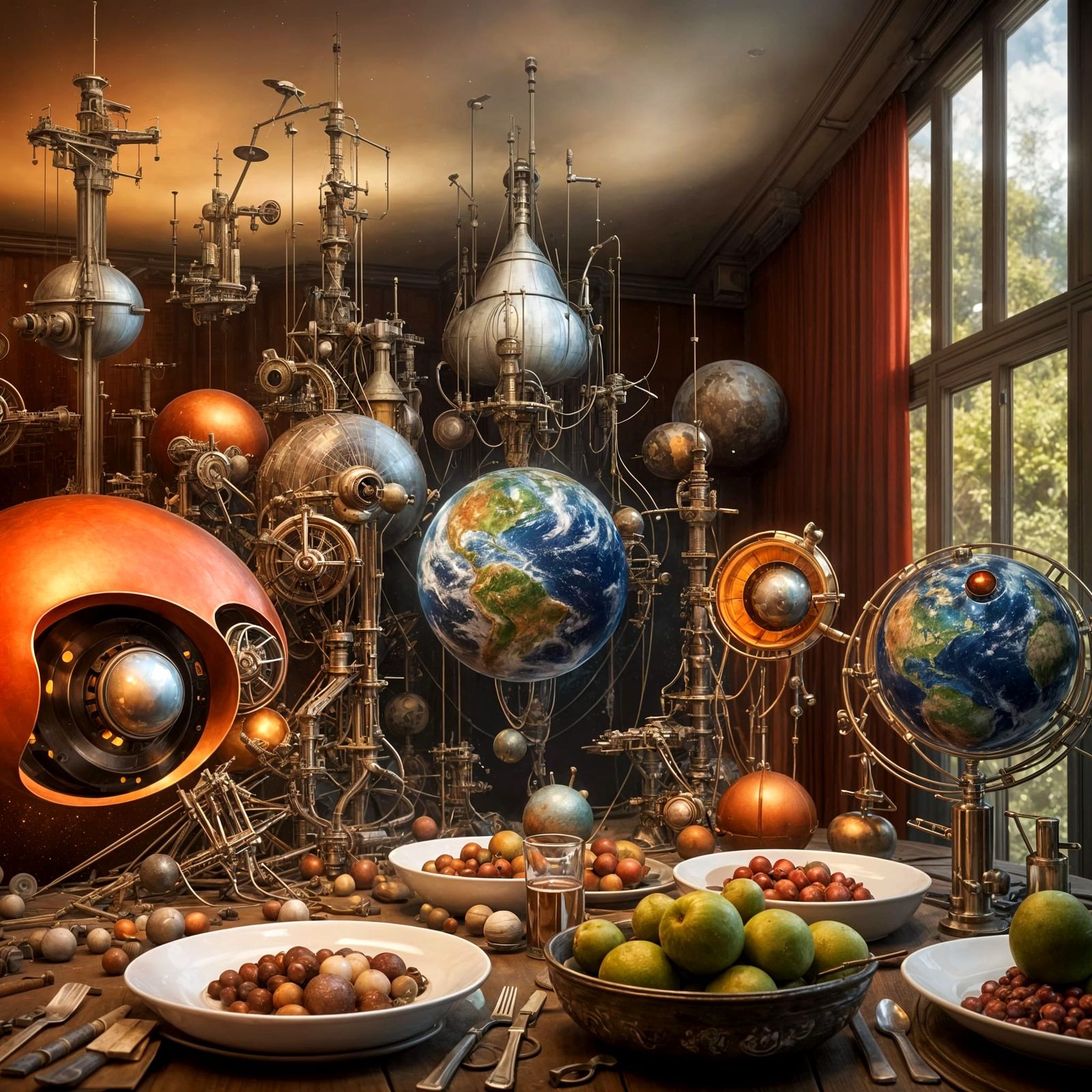 Magical Spaceships Orbiting in Dreamy Space Art