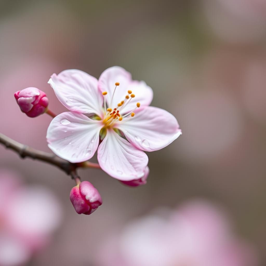 Close-Up of a Single Wet Cherry Blossom