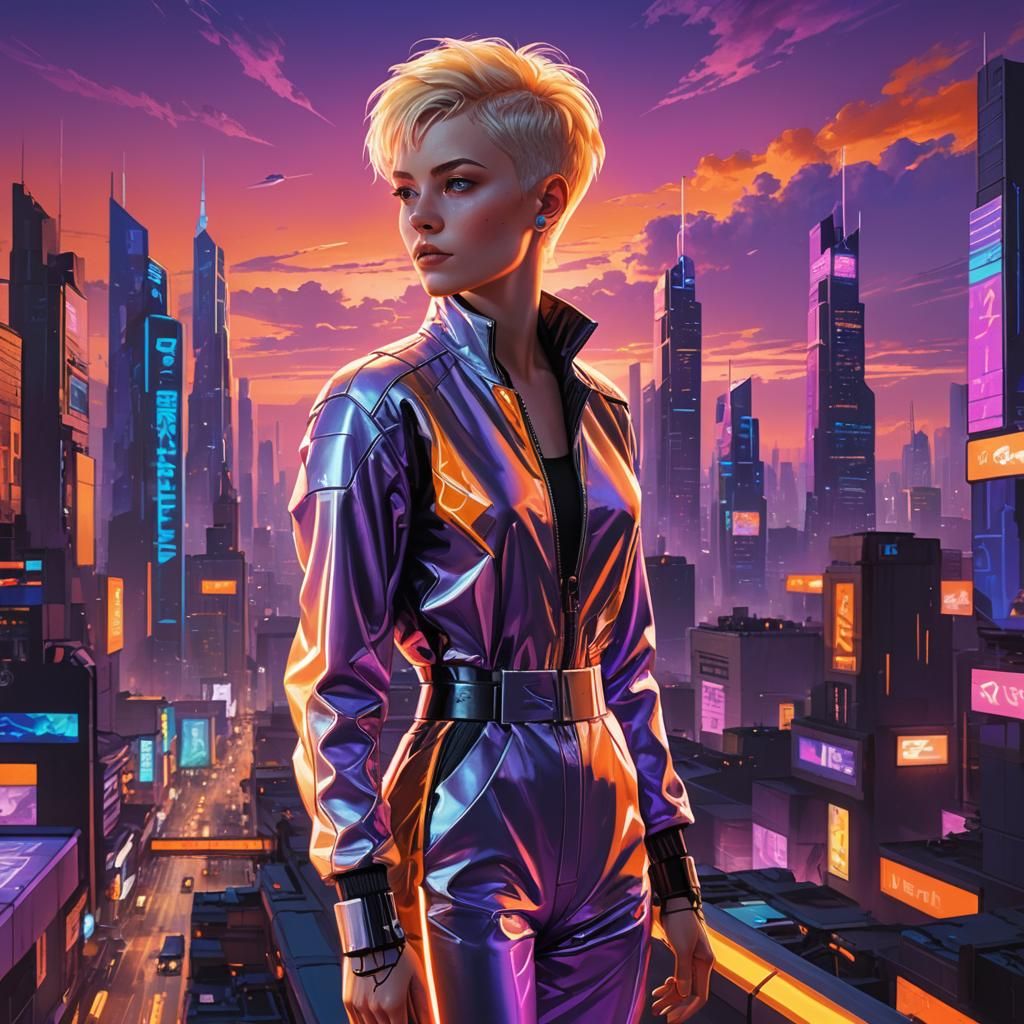 Cyberpunk Woman in Neon Cityscape