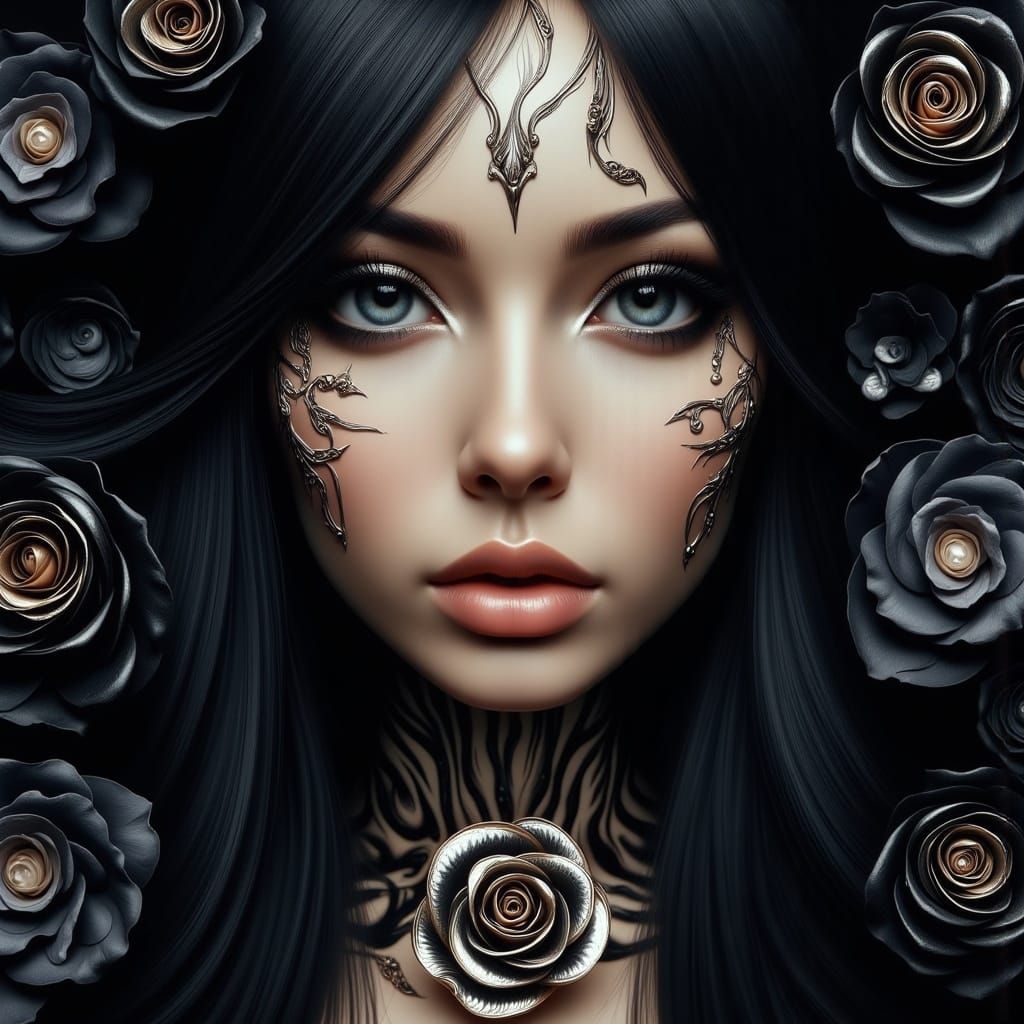 Woman with Dripping Metal and Roses