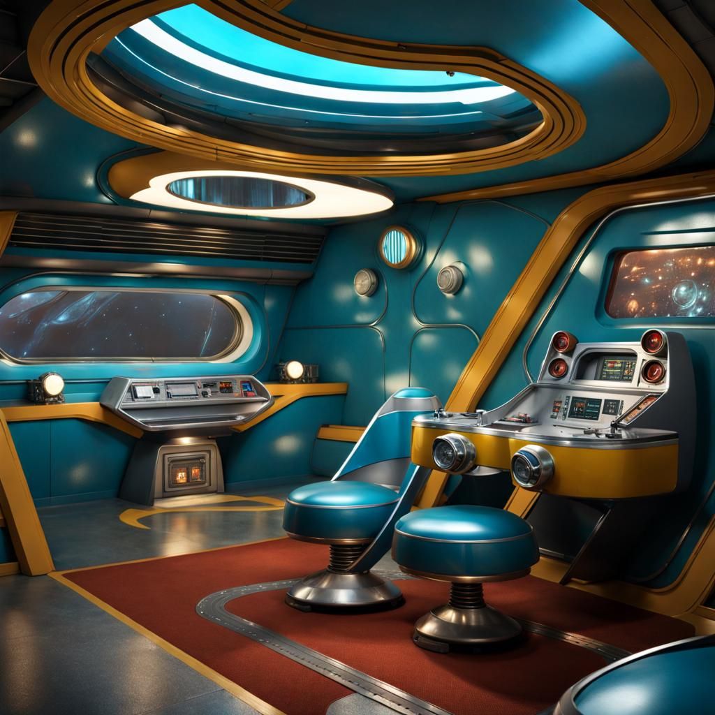 Retro Spaceship Cafeteria with Star View
