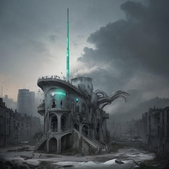 Bio-Mechanical Dragon Howls in Post-Apocalyptic City