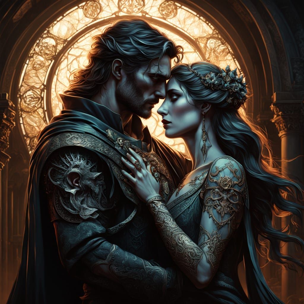 Death and Life Embrace in Dark Fantasy Art