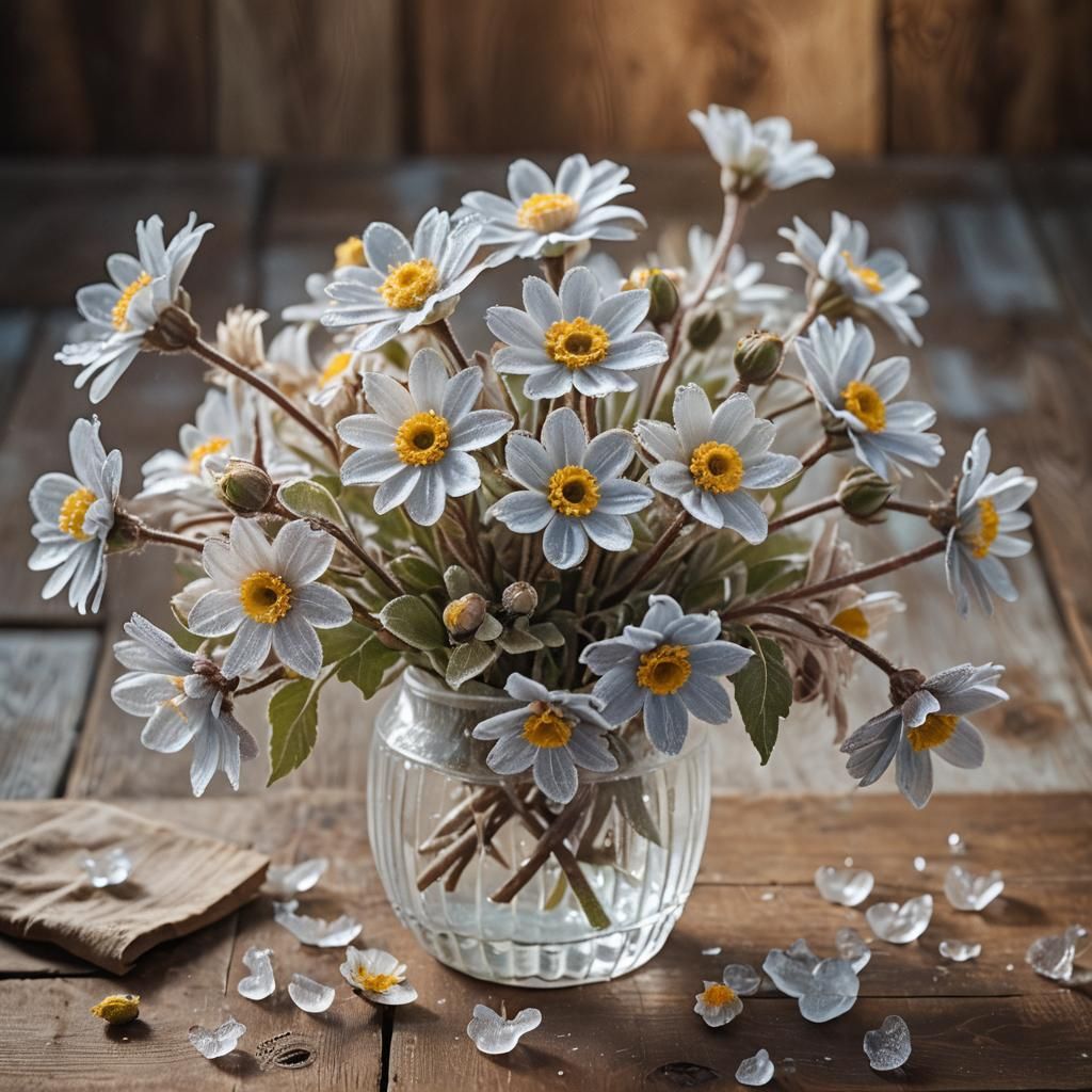Frosted Floral Still Life in Warm Tones