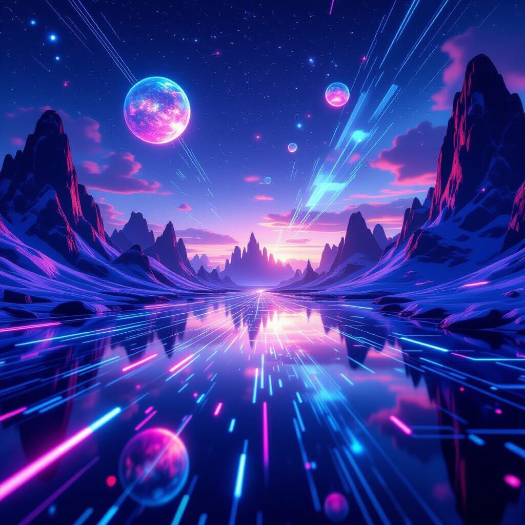 Futuristic Galactic Movie Poster with Neon Holograms