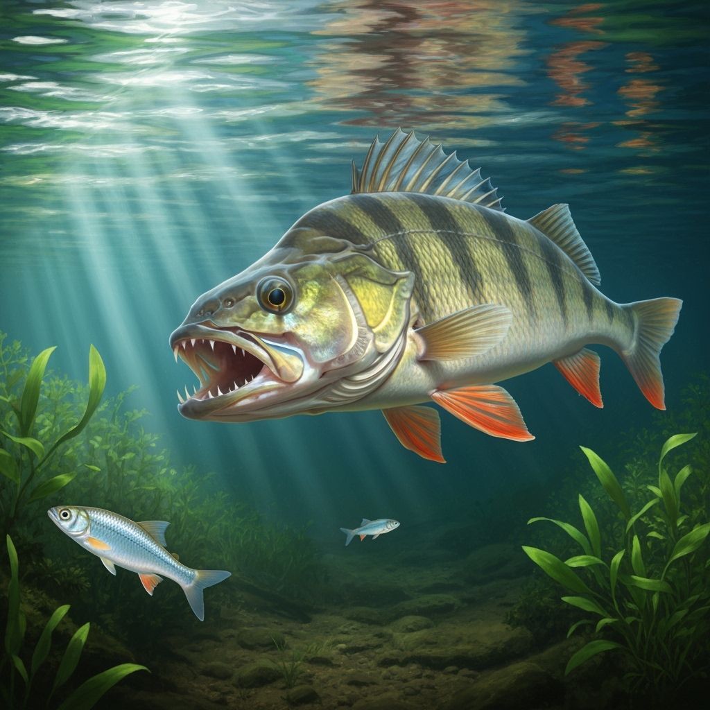 Perch Hunting Minnow: Detailed Scientific Illustration