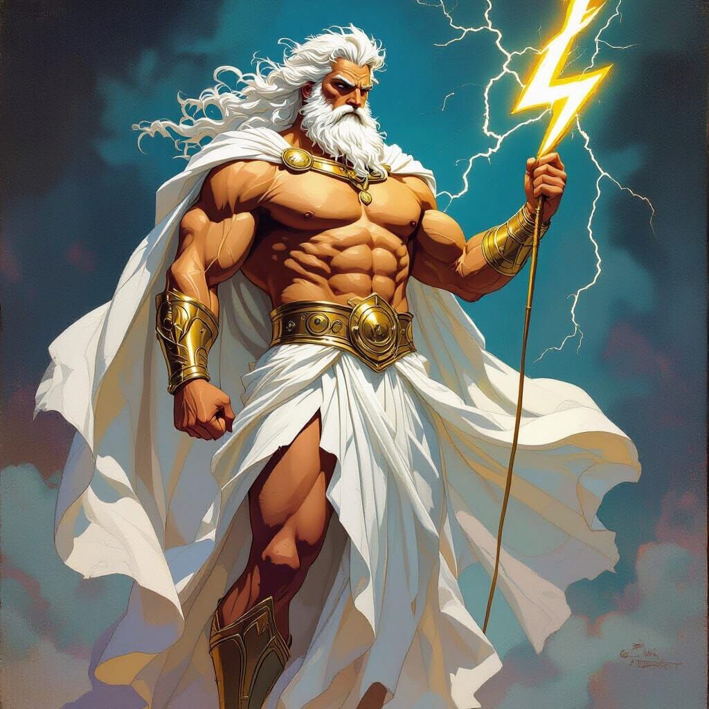 Zeus, the king of all gods, and the God of lightning